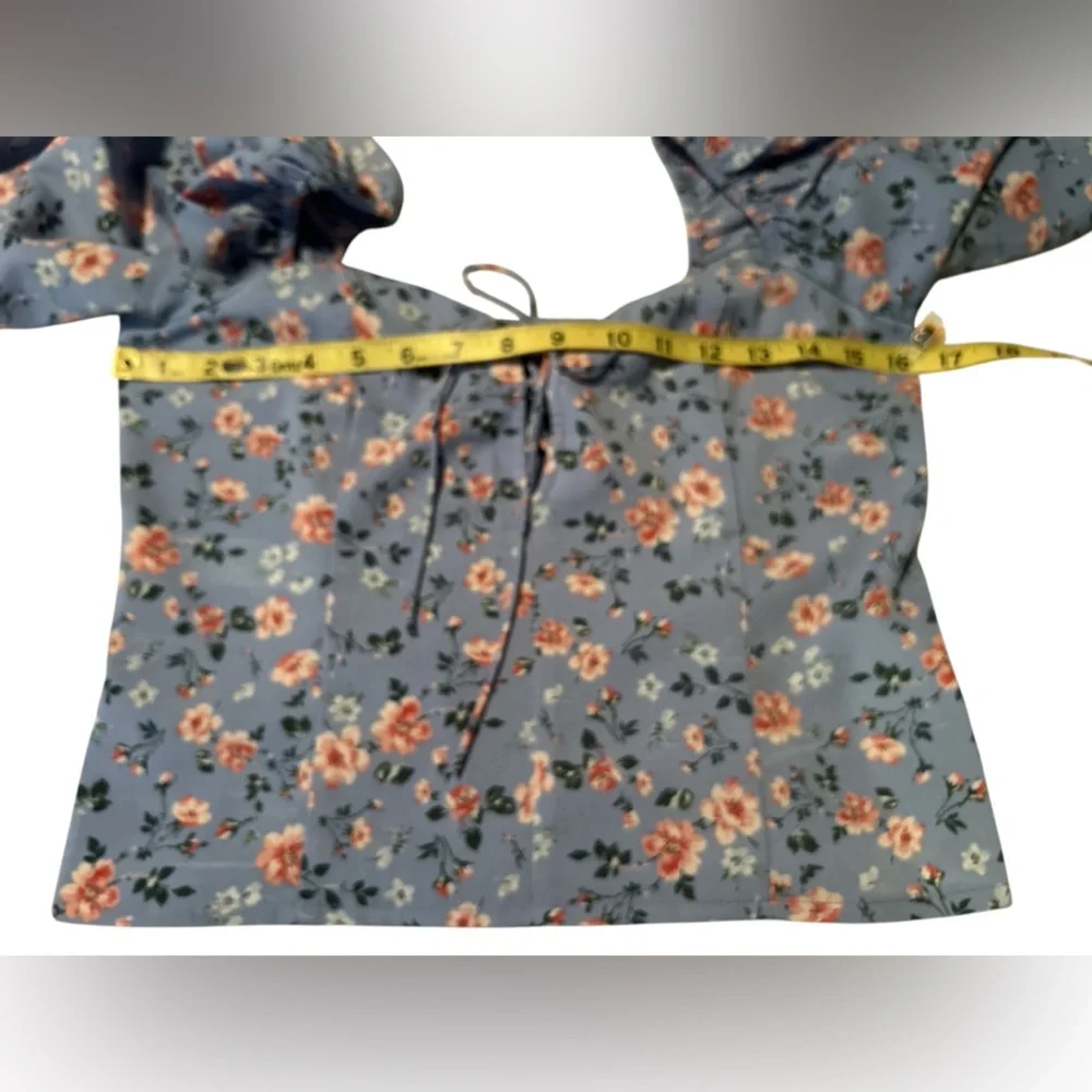 Abercrombie & Fitch Blue Bishop Sleeve Crop Blouse Sz M - Picture 6 of 7